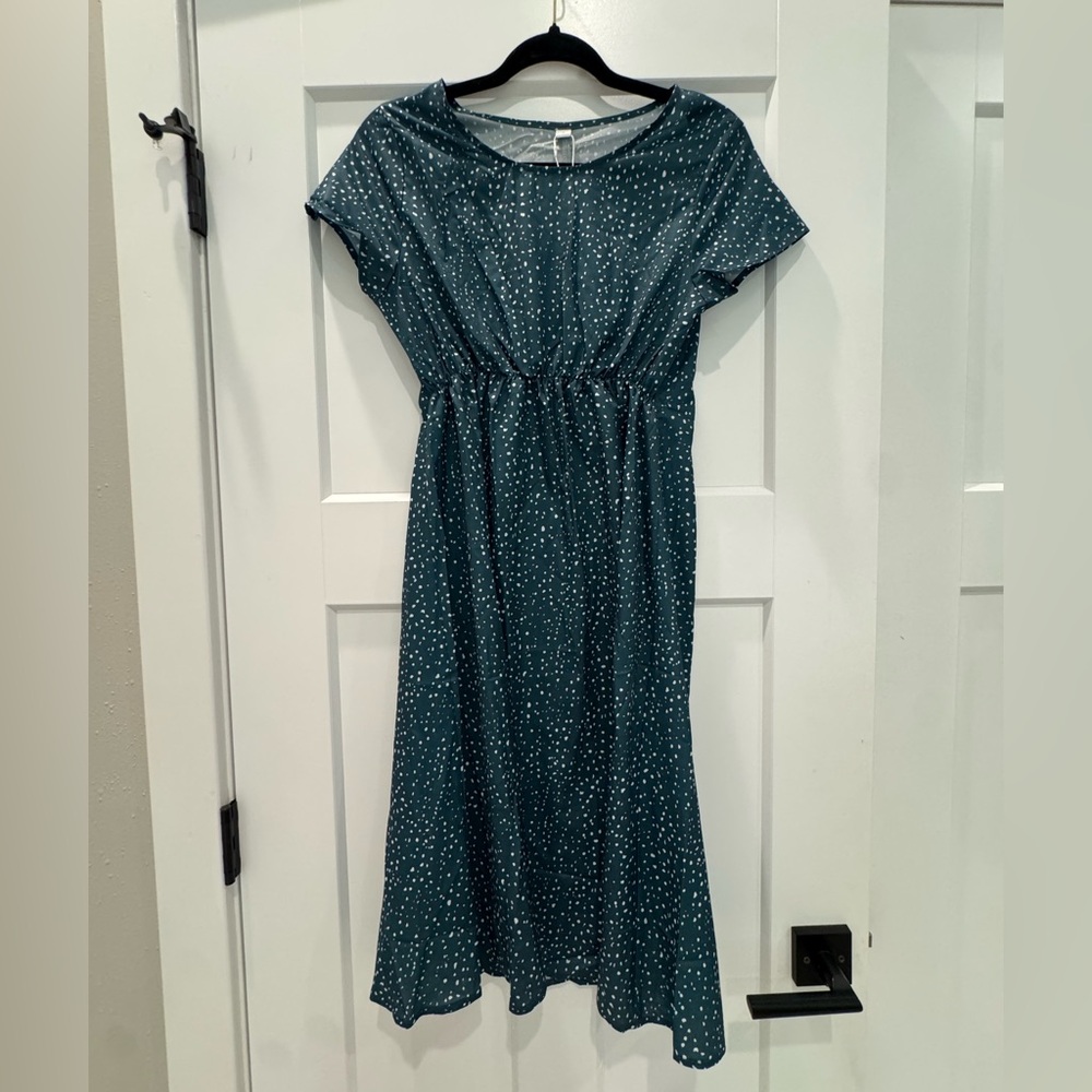Women's NWT Green Speckled Midi Dress- Size Small - Picture 3 of 9